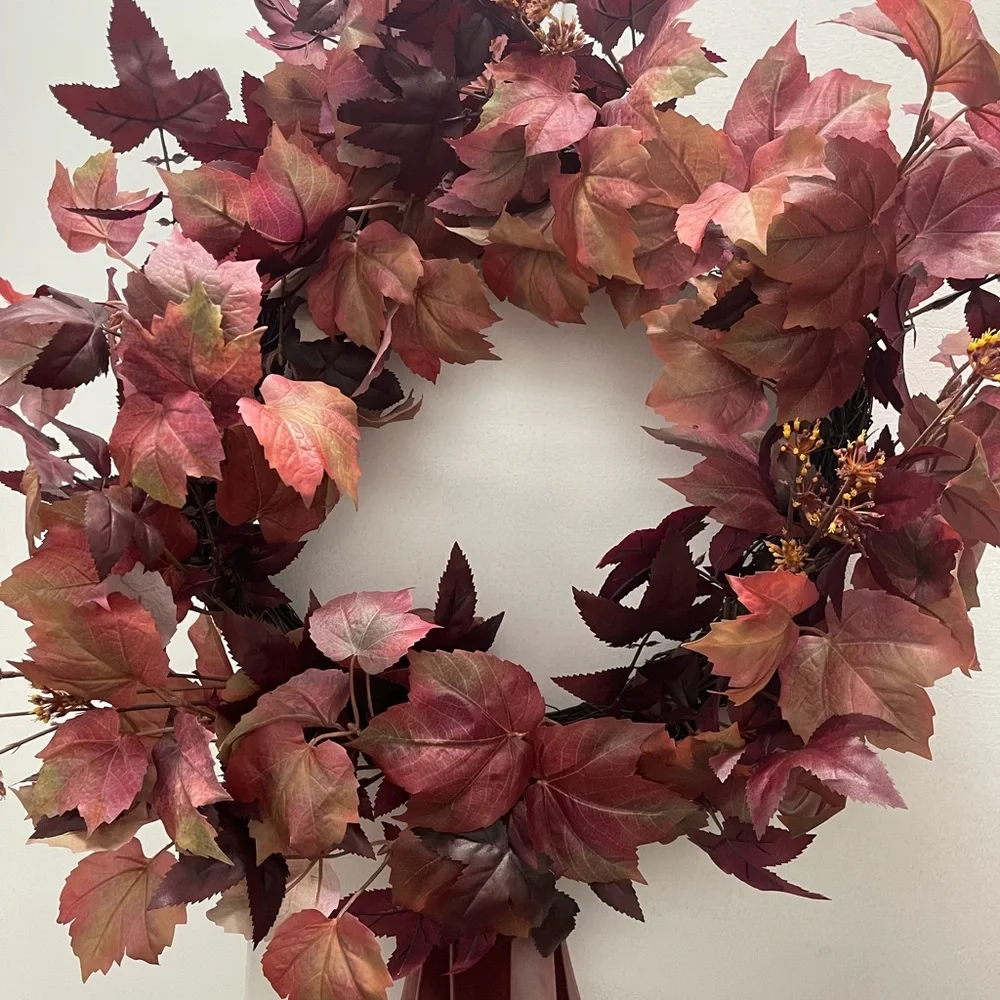30” Mixed Leaf Artificial Wreath Red Fall - Threshold designed with Studio McGee